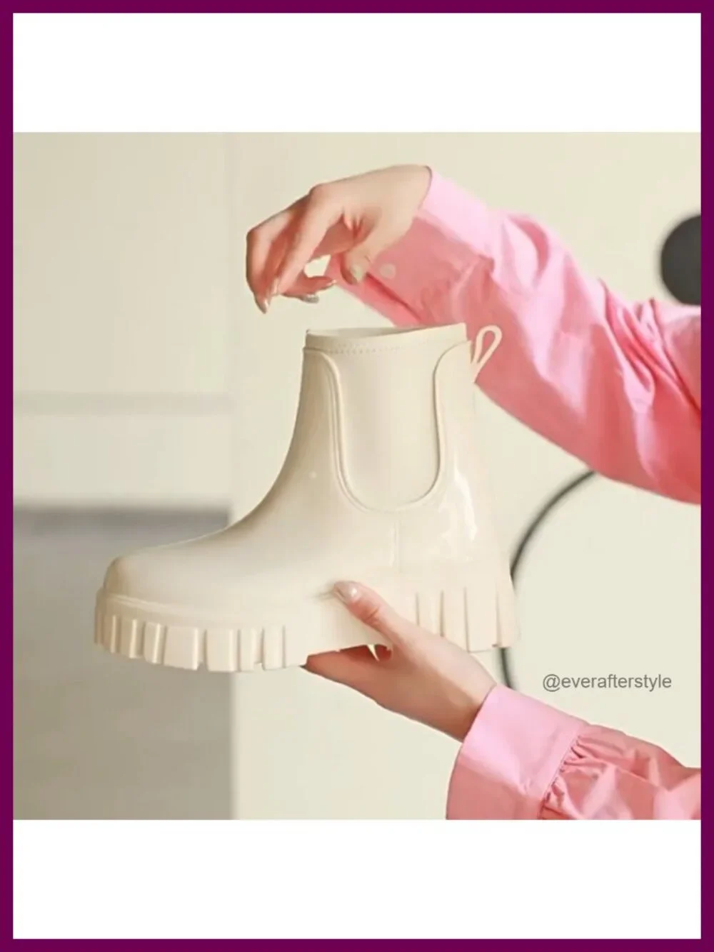 Women's Waterproof Platform Chelsea Ankle Rain Boots Anti-slip Slip-on PVC